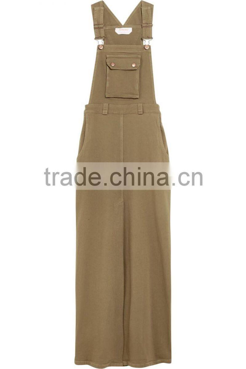 Army-green Stretch-cotton faille Maxi Dress Snap-Fastening Shoulder Straps Names Of 15 Years Girl Without Dresses 2016 HSD5698