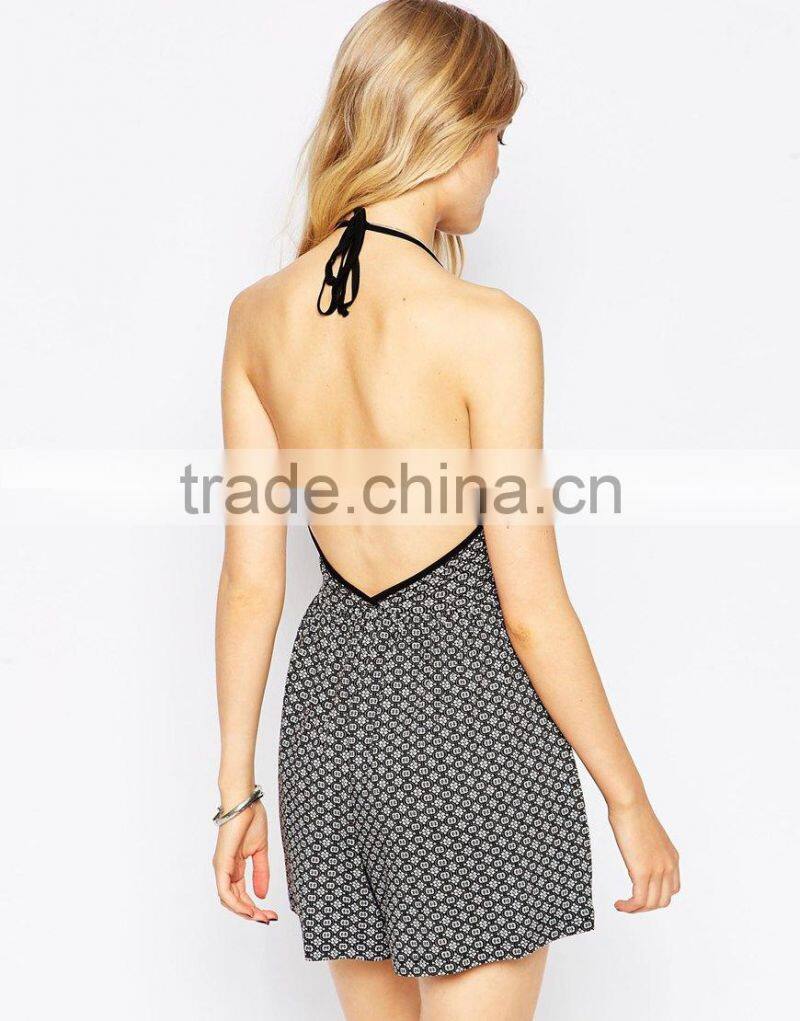 2015 fashionable hot sale OEM customized Halter ladies Romper in Print