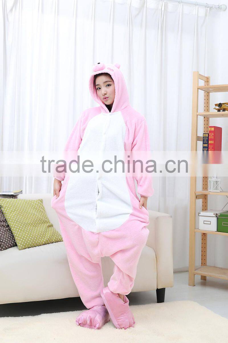 coral fleece cartoon adult animal jumpsuit animal pajamas jumpsuit pink pig design