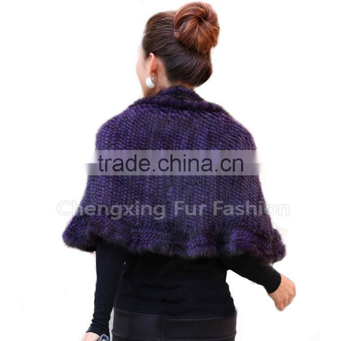CX-B-M-60D Fashion Wholesale Knitted Mink Fur With Rosette Lady Fur Shawl