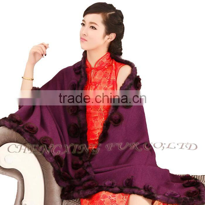 CX-B-P-40C Women Fashion Cashmere Pashmina Shawl With Fur