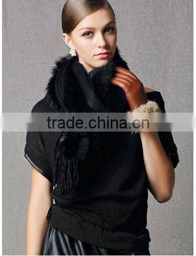 CX-B-P-21 Women Fashion Cashmere Pashmina Shawl With Fur Trim