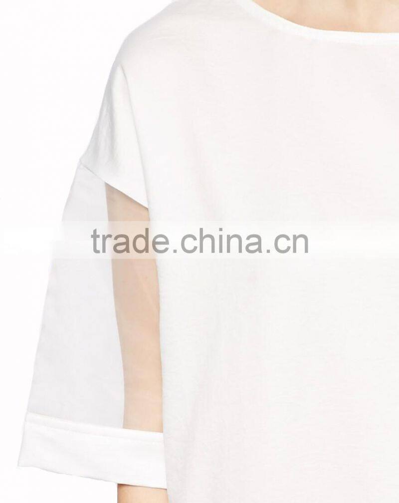 Wholesale white chiffon dress Cream Lace sheer sleeve Mini Dress