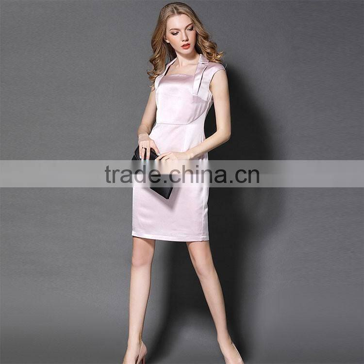 Maxnegio notch lapel pink color cap sleeve office dress