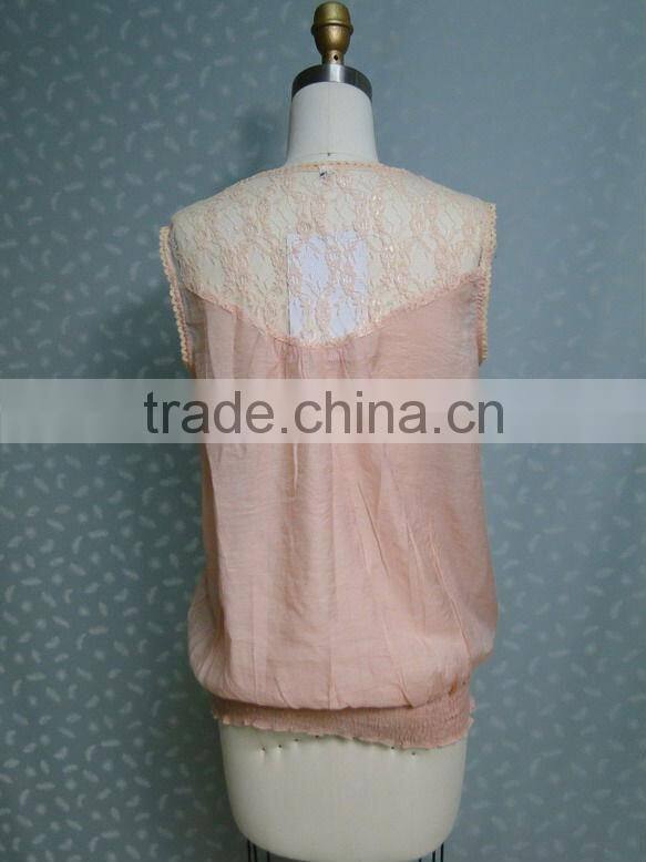 Fashion Garment Nice Lace Neck Design Ladies Blouse
