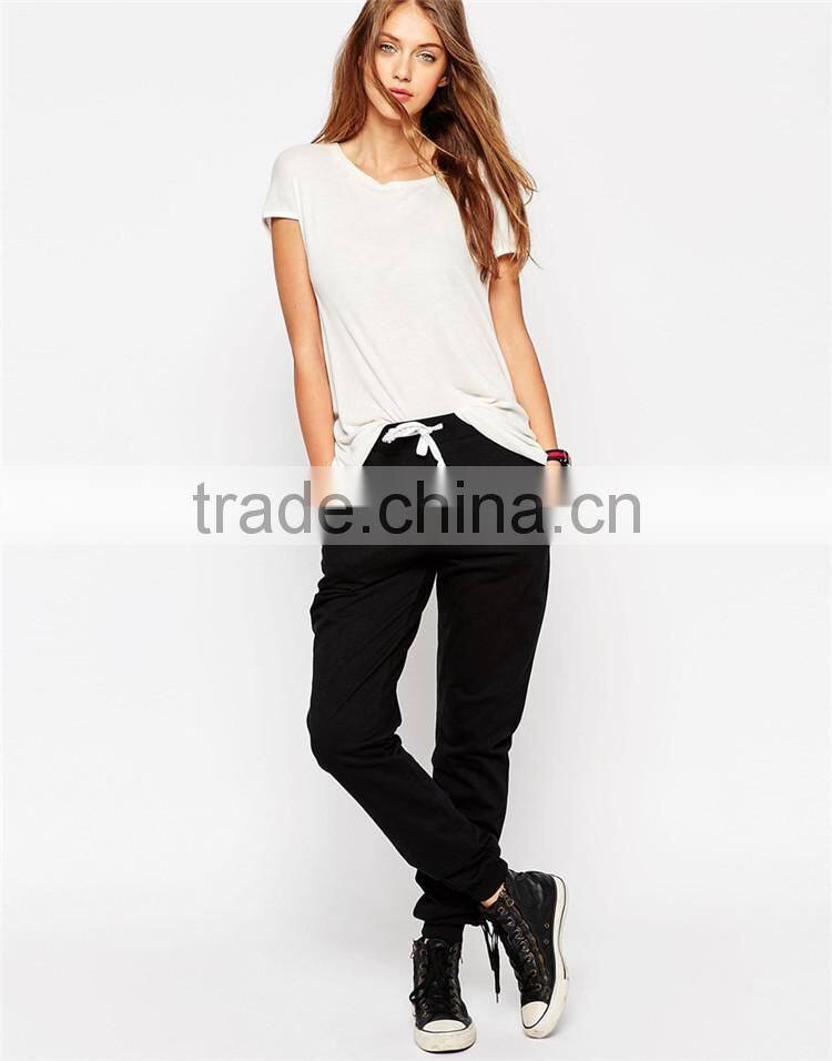 Womens new fashion casual jogger pants & trousers blank black