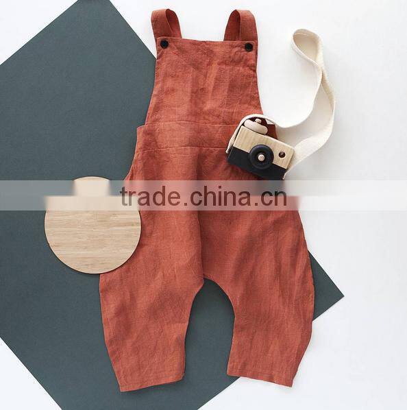 New Casual Design Brick Red Linen Boutique Kids Clothes Summer Baby Romper