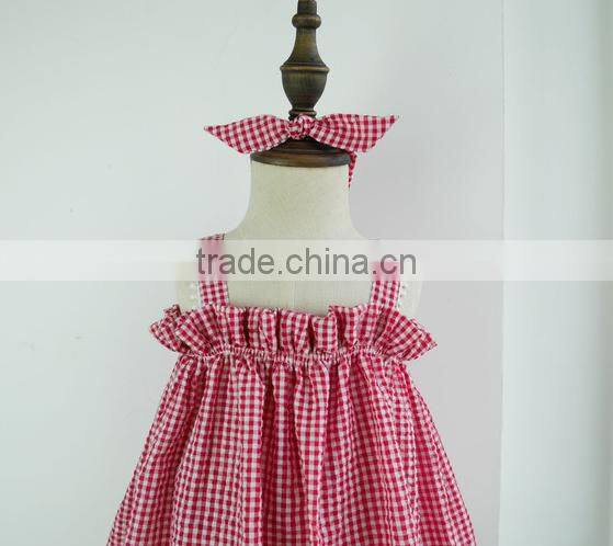 Red Gingham 3 Pieces Cute Girl Clothing Set Summer Kids Outfit Hot Selling