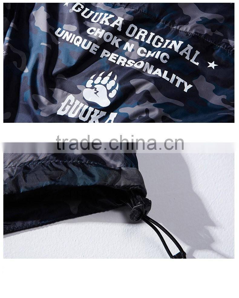 Men's Digital Printed Camo jacket zipper pulls 100% polyester light weight waterproof windbreaker jacket custom made