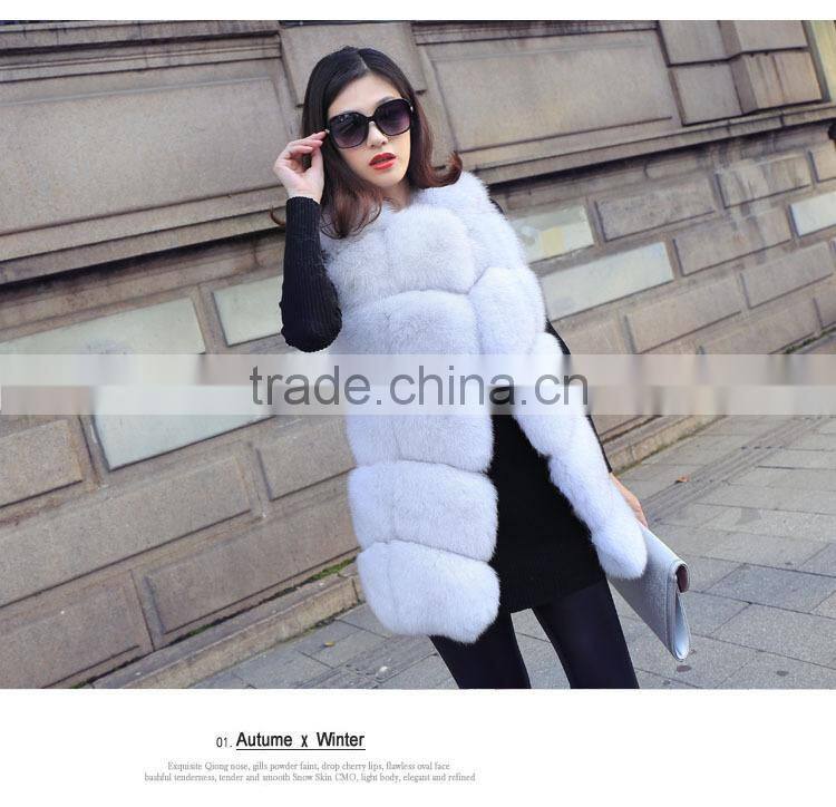Real Fox Fur Vest Blue Sleeveless Clothing Style O-Neck Solid Natural Fox Fur Waistcoat for women Vest