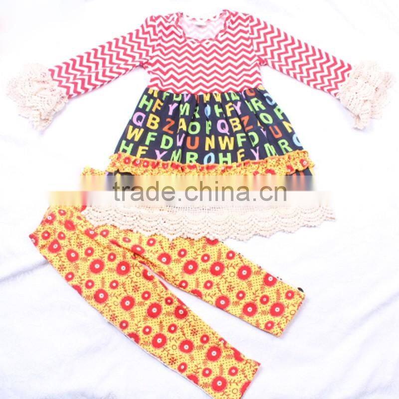 Letter Lace Sleeve Top Dress And Tight Pants Spring Autumn Clothing Set for Girls LBYTZ001-32