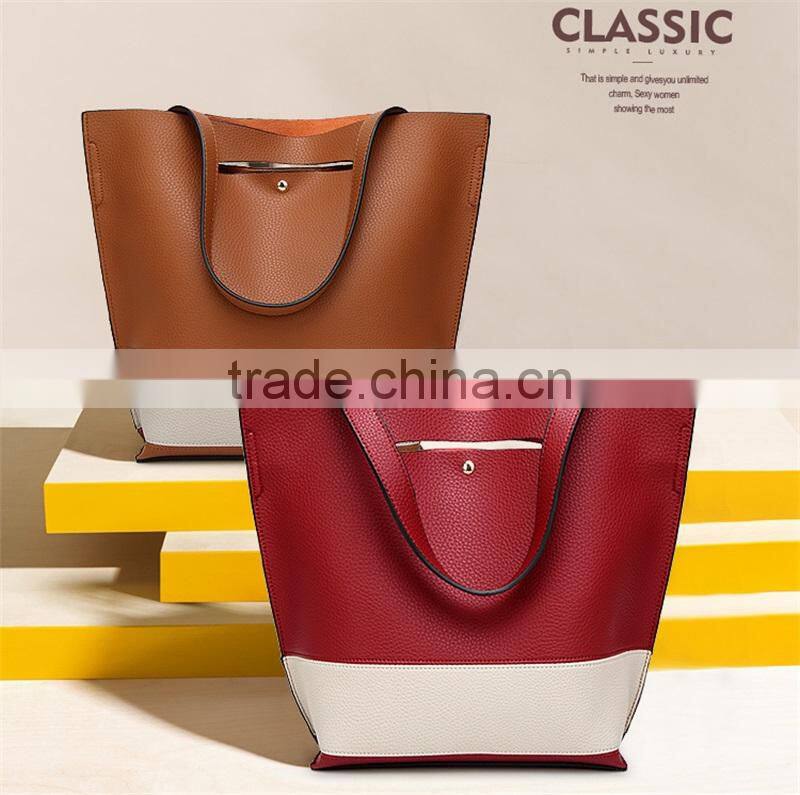 China Alibaba Designer Women Leather Handbag Contrast Shoulder Bag Fashion Style Top-Handle Female Casual Totes Bags