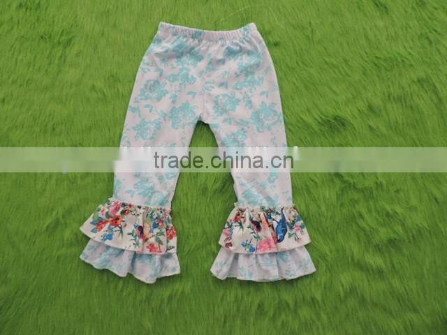 2017 Baby Girls Flower Pattern Pants Wholesale Kids Boutique Pants Toddler Childrens Floral Ruffle Capris