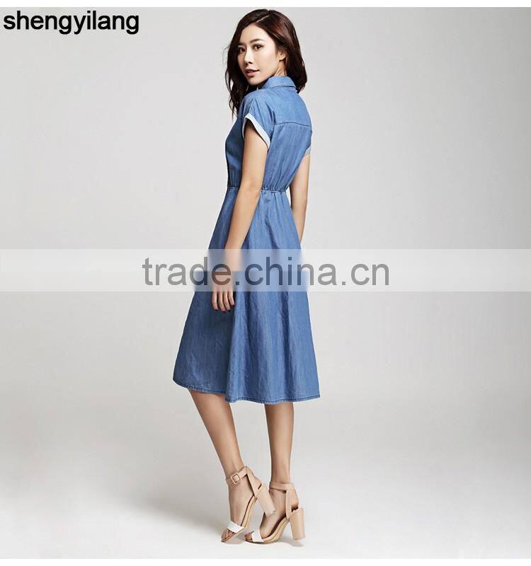 elegant short sleeve denim jeans dress/women casual dress