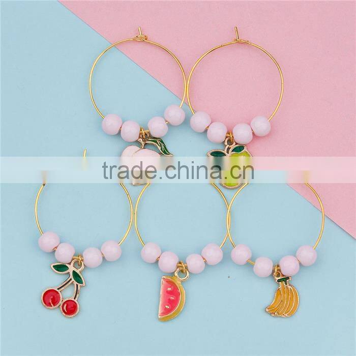 Glass Hoop Earrings Gold Plated At Random Enamel Fruit Wine Glass Wedding Charms