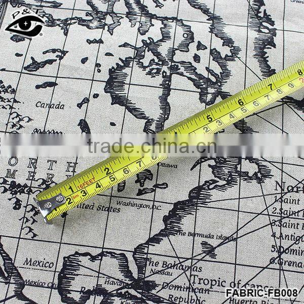 Map Pattern Fabrics Linen cotton fabrics for household decorations
