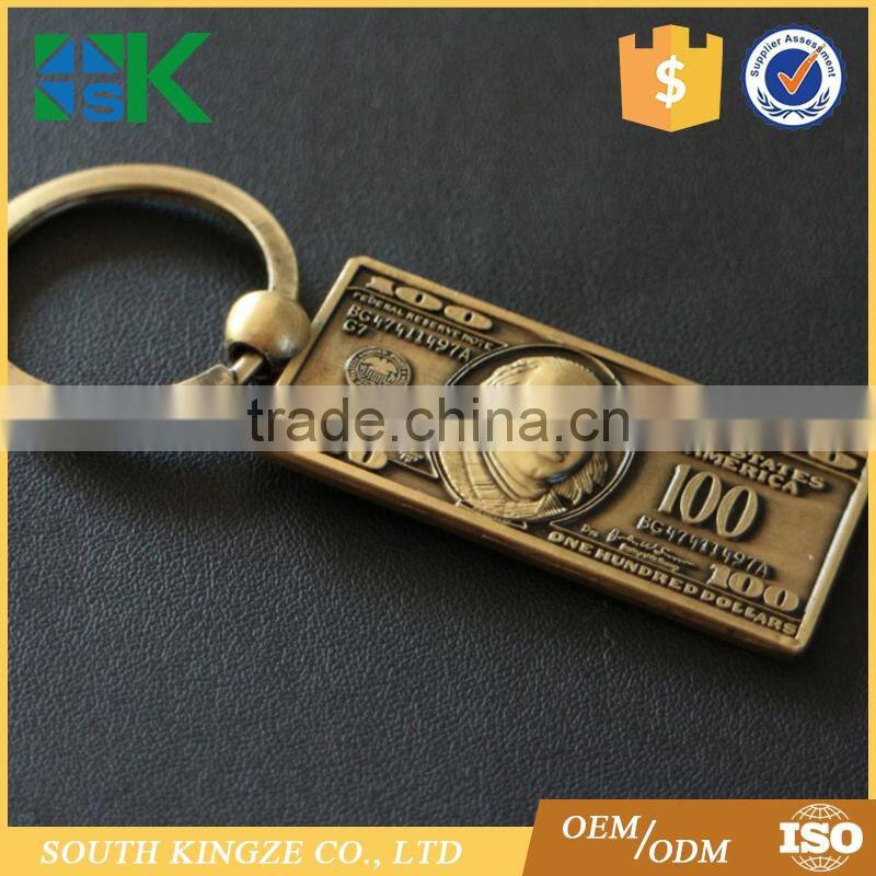 Custom metal alloy imitation dollar key chain travel commemorative small gift coin key chain