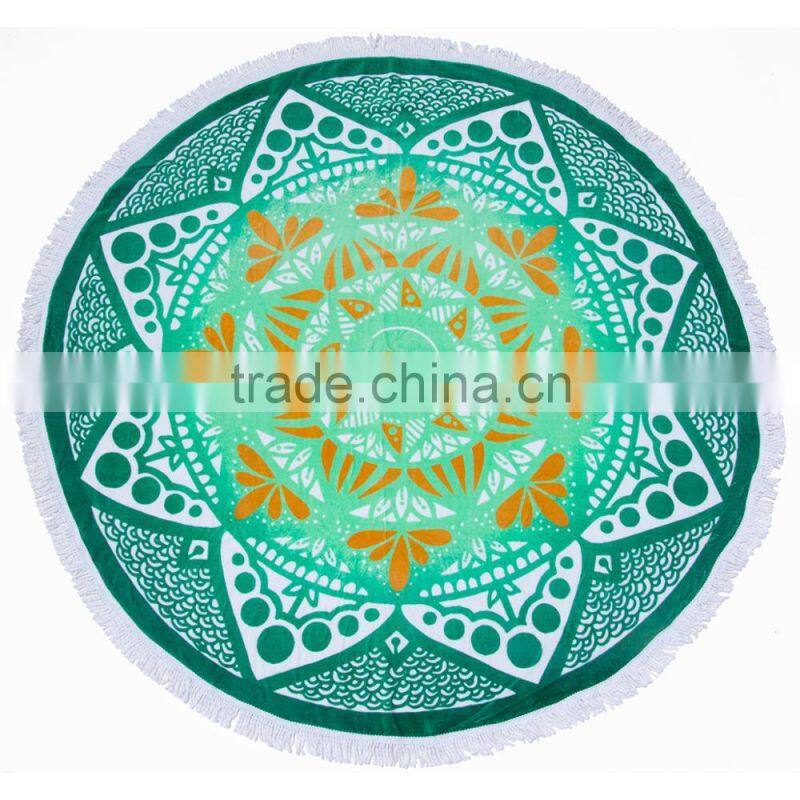 100% cotton deep color thick print design with tassel round beach towel retail price