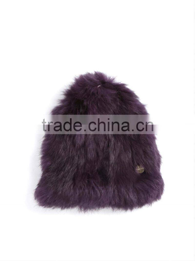 YR419 Stretch Knitted Beanie Real Rabbit Fur/China Factory Sale Hats