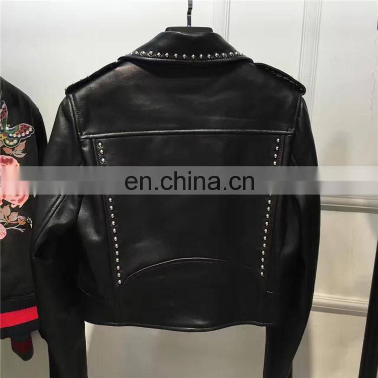 2017 New Fashion Diamond Women Real Leather Jacket Ladies