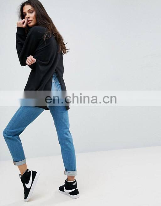 OEM Factory High Quality Cheap Price Crew Neck Sweatshirt Longline Split Back Sweatshirt