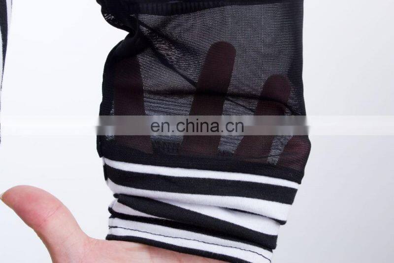 2017 latest fashion women's tee shirt Korean slim vertical stripes stitching female blouse shirt with mesh long sleeve
