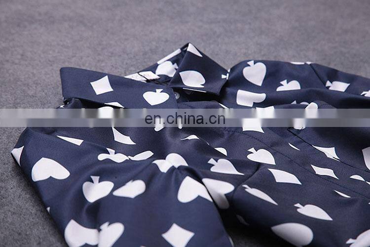 blue color heart shape print two piece over knee dress set