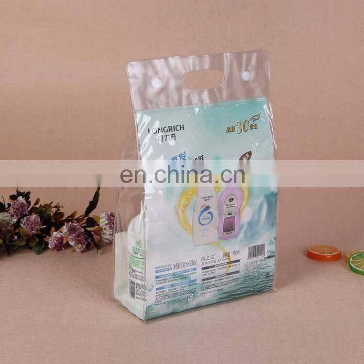 Transparent custom flat bottom plastic pvc gift bag cosmetic bag pvc packaging bag with handing