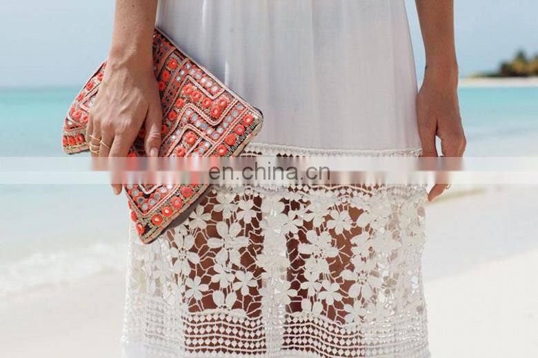 Customized beach dress, sexy solid color long dress, fairy lace beach dress 2017