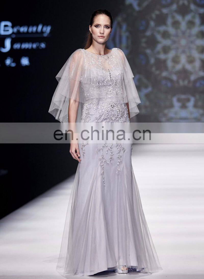 2017 B5283 Silver color halter net fabric beaded evening dresses & wedding dresses