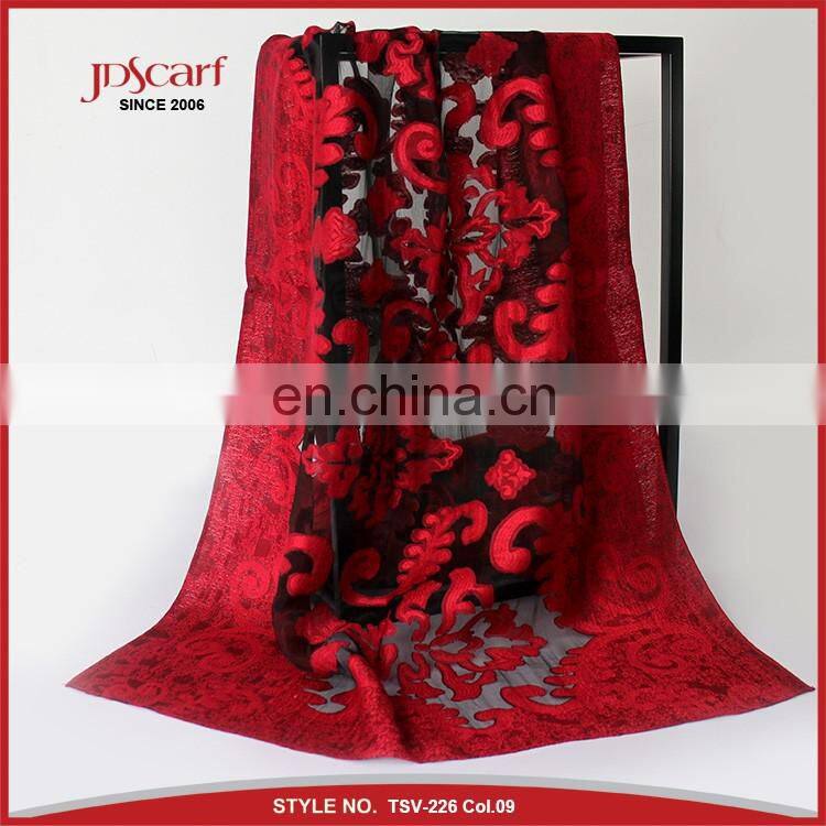 Super quality burnout flower pattern silky viscose shawl scarf