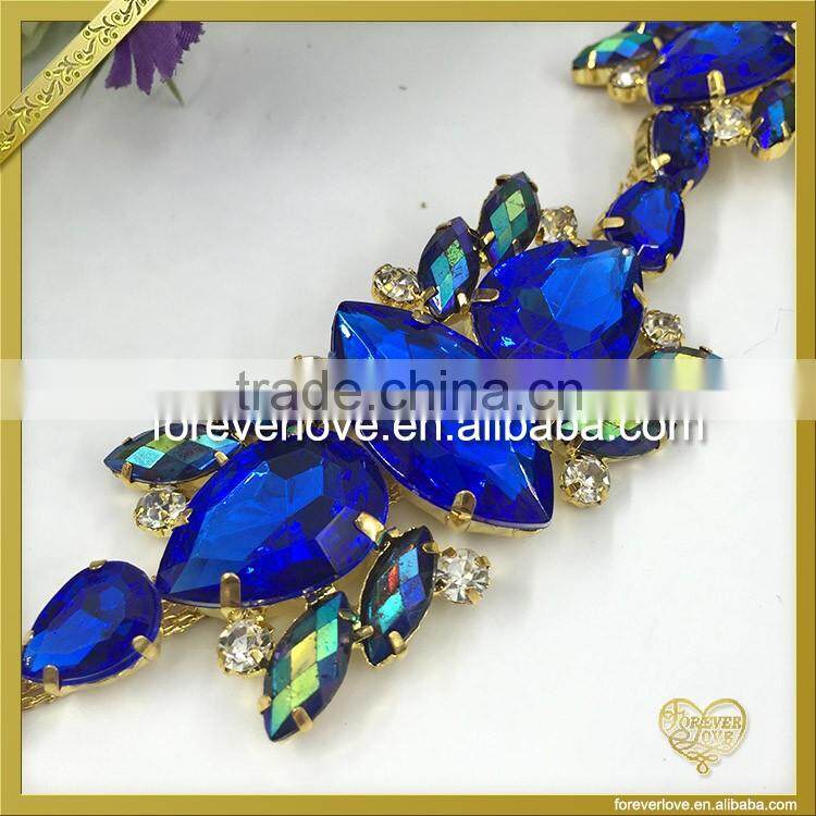 Blue diamond rhinestone roll clothes decorative crystal chains FC614