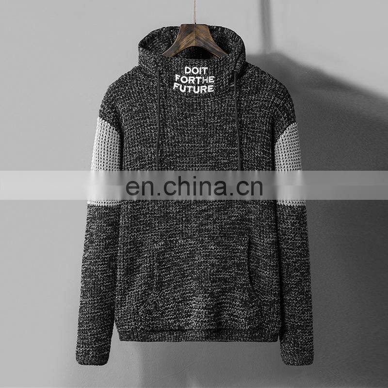 Merchant direct sale half high neck pullover hooded loose knit men's men's sweater