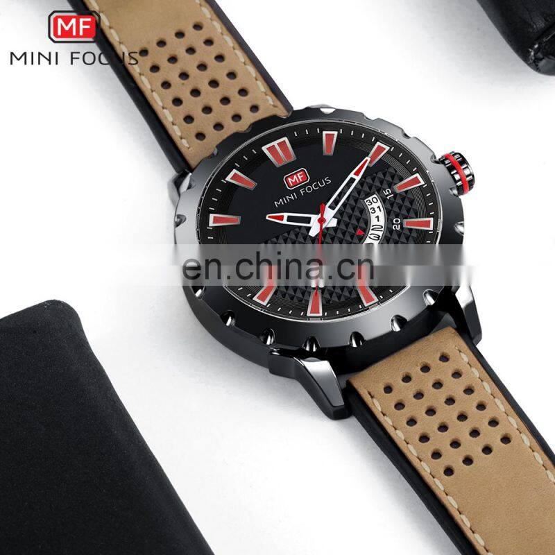 MINI FOCUS MF0150G Men's Fashion Casual Auto Date Leather Band Quartz Analog Watches