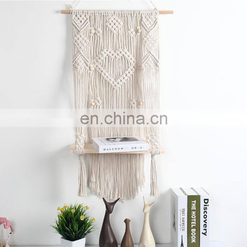 Hot Sold Macrame Wall Hanging Plant Hanger Woven Wooden Plant Pot Holder Indoor Outdoor Macrame Shelf