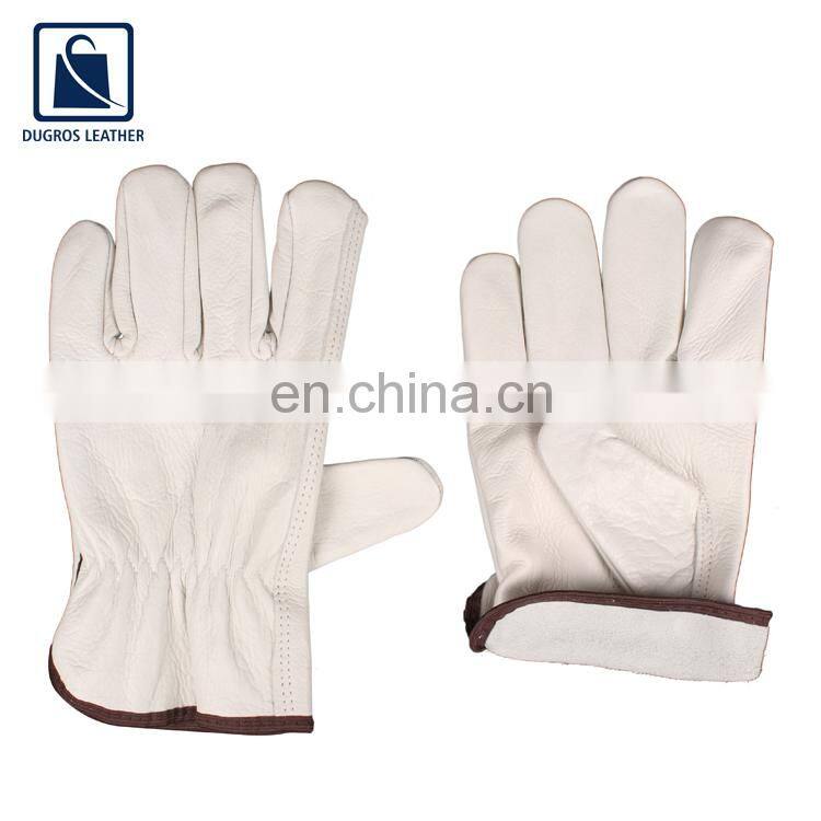 White Color Straight Thumb Color Binding Fashionable Leather Gloves Supplier