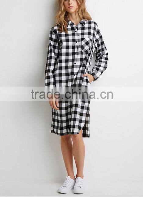 2015 China manufacturer customized ladies plaid fashion shirtdress