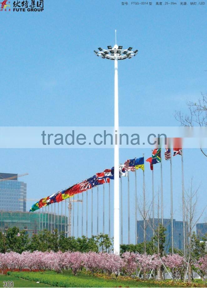 Cost-effective & super brightness led or HPS high mast lighting with 20M,25M,30M steel pole & auto lifting system