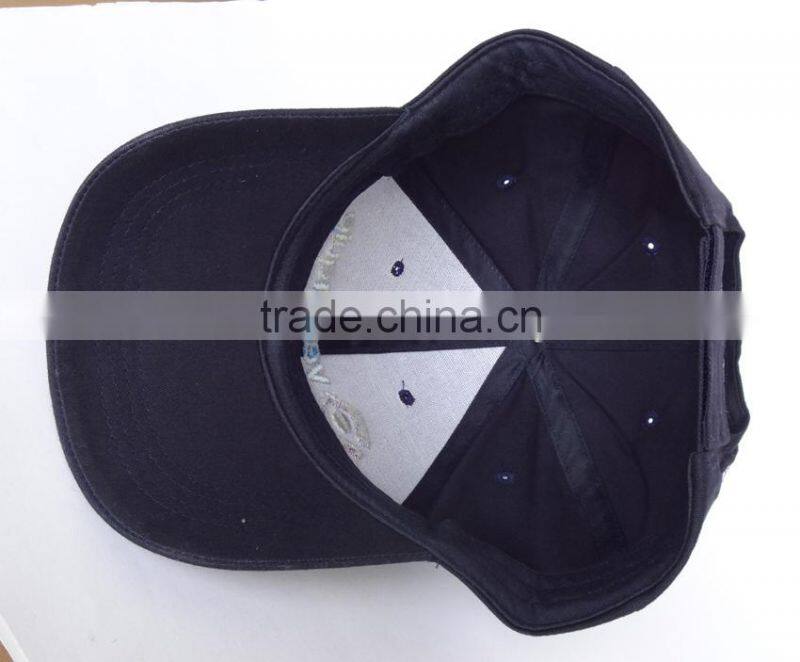 customized six panel promotional dark blue cotton baseball hat from china