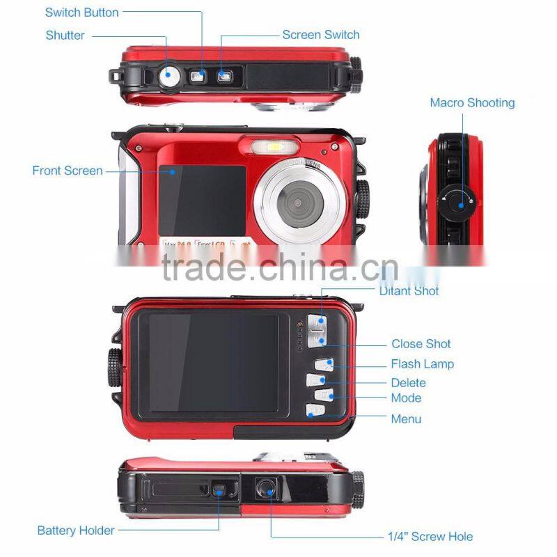 winait 24mp/20mp dual display waterproof camera digital with double screen