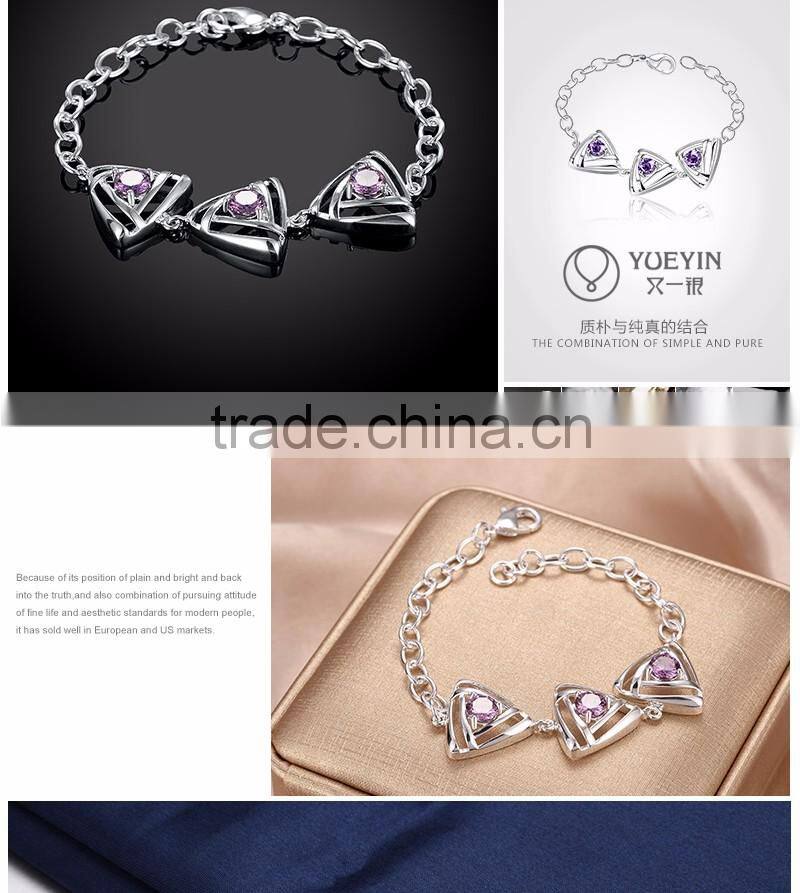 Fashion 925 silver plated circle thin chain bracelets with crystal