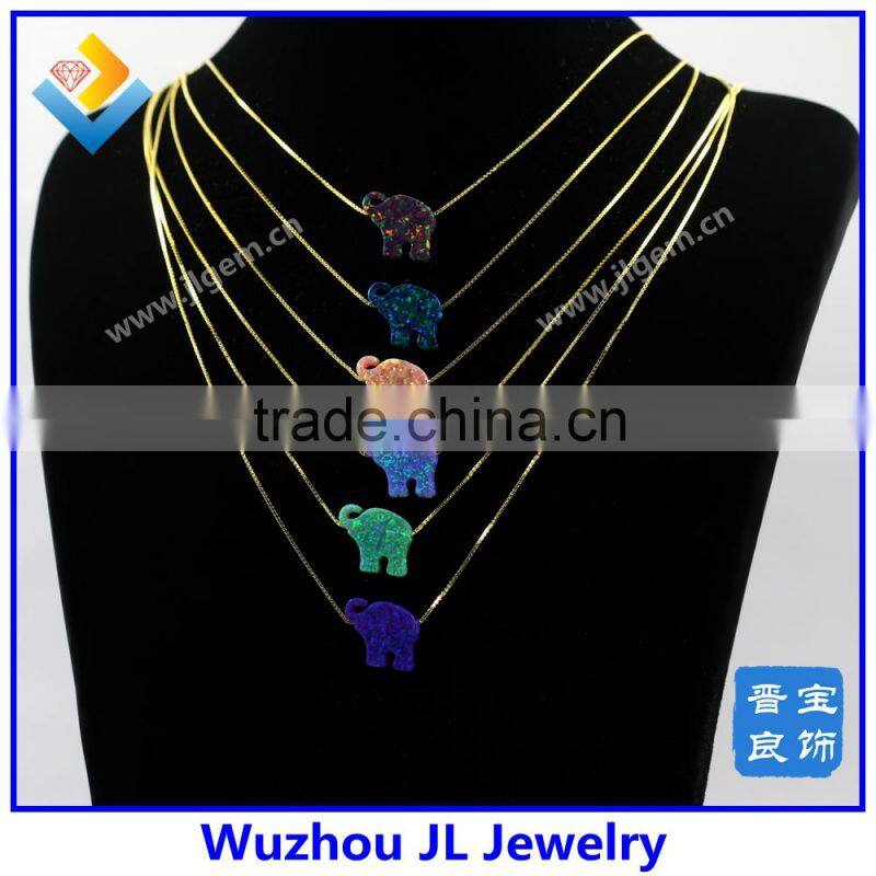 JL Gems Synthetic Elephant Opal S925 Silver Box Chain Green Opal gold Necklace Jewelry