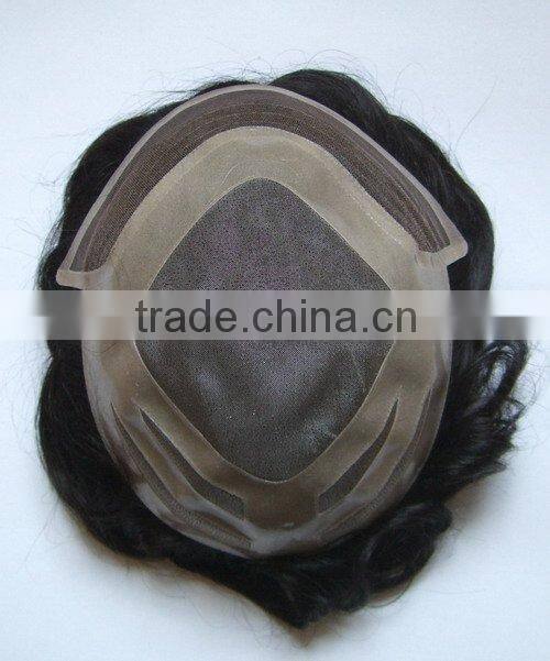 Top quality stock Indian human hair swiss lace base mens toupee
