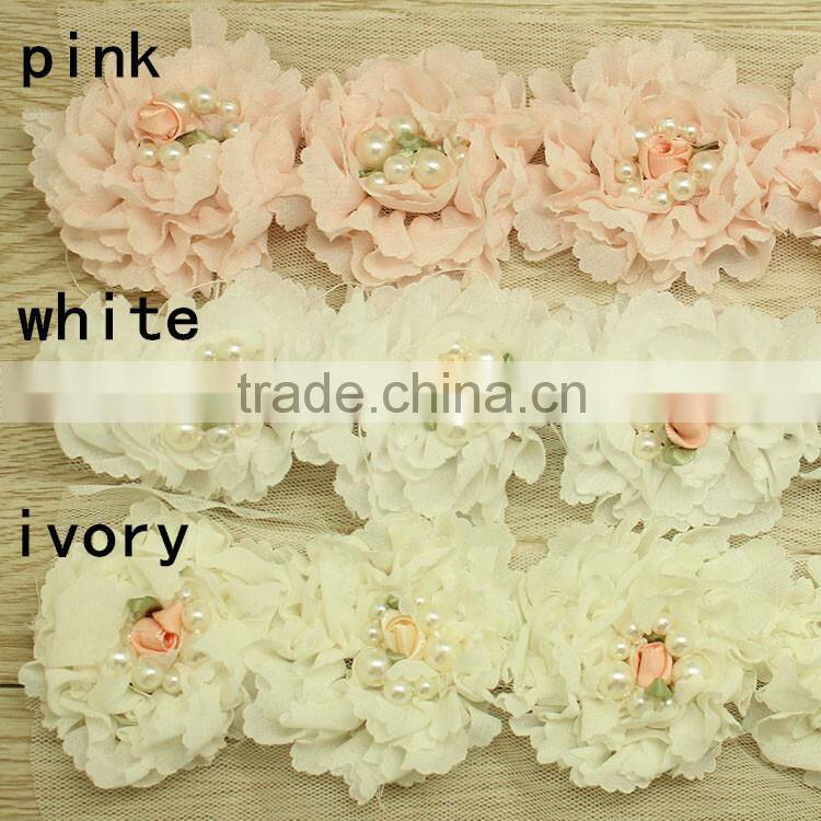 Artifical Lace Fabric Ballerina Flower With Rhinestones For Headband