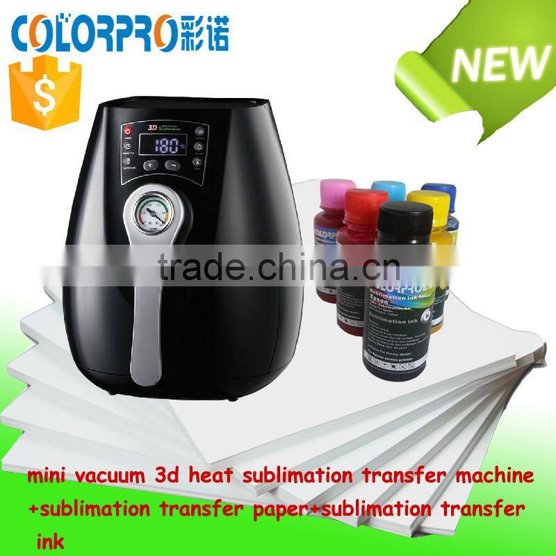 Hot combo set 3d mini vacuum heat sublimation transfer machine+sublimation transfer paper/ ink with mugs/phone cases