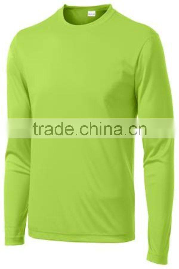 2016 guangzhou luoqi plain dye dry fit t-shirt/summer fashion long sleeve O-neck tshirt/custom man running gym t shirt
