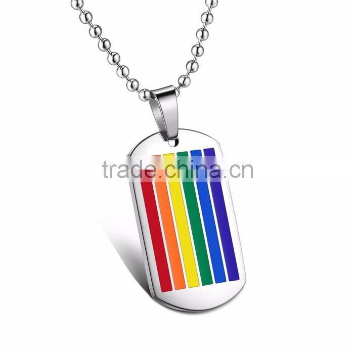 enamel rainbow stainless steel pendant men dog tag