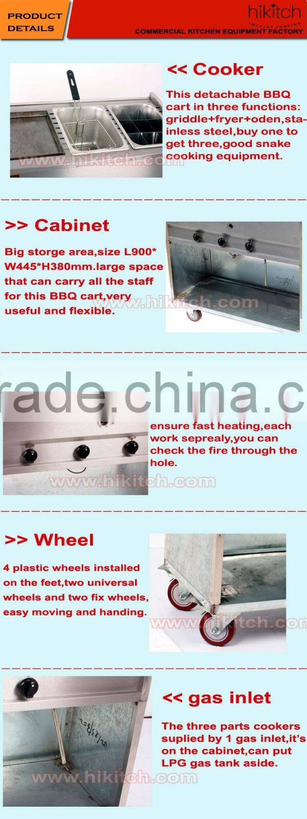 Commercial stainless steel Multifunctional snack car with griddle ,fryer and oden