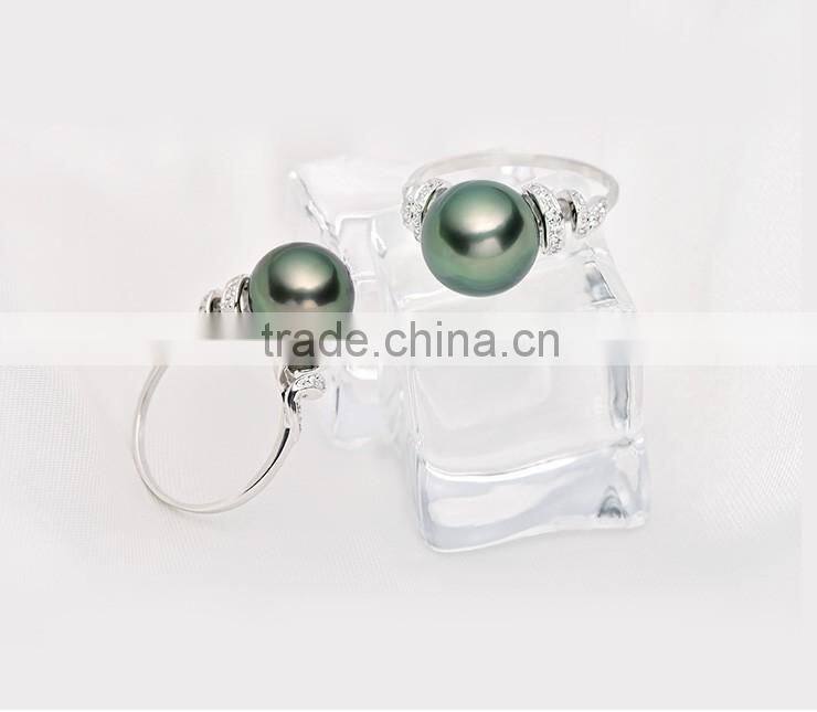 Wholesale tahitian 11mm black pearl wedding ring