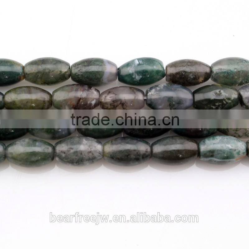 Natural Moss Agate Barrel Drum Rice 8*12mm Semi-Precious Gemstone Jewelry Making Loose Beads